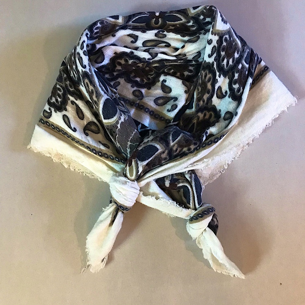 Large White and Brown Scarf.